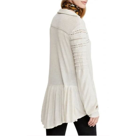 Free People Set to Stun Tunic Top Small White Lace Cotton Linen Cottage Boho - Picture 4 of 15